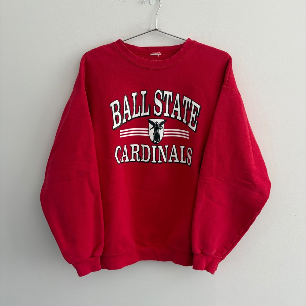 Vintage Ball State Cardinals Red Graphic Pullover Sweatshirt Mens XL